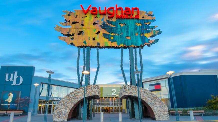 The main entrance and signage of Vaughan Mills in Ontario, Canada
