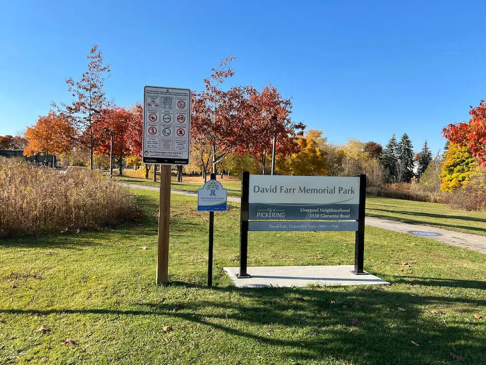 Signage at the David Farr Memorial Park