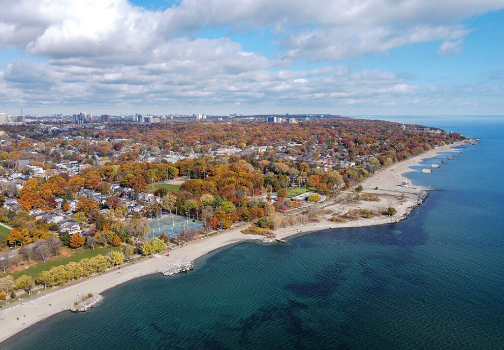 Aerial view of The Beaches neighborhood in Toronto, Canada