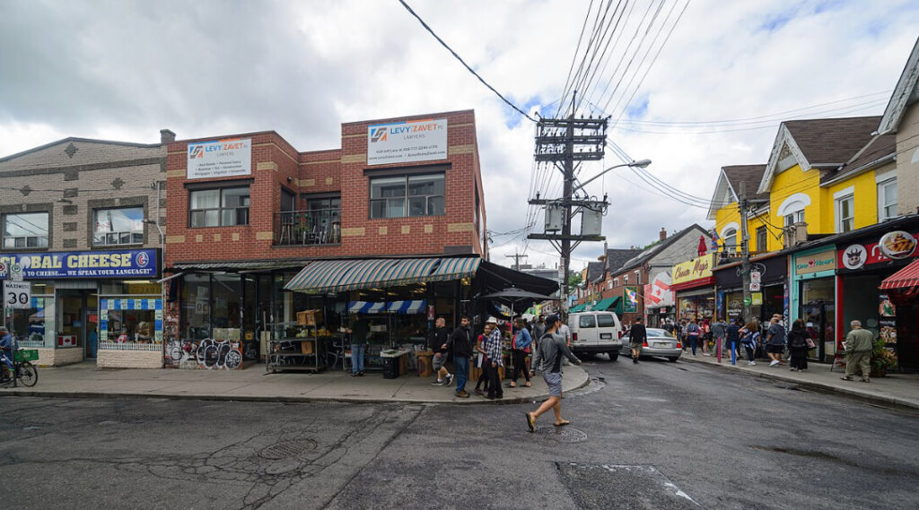 A view of the Kensington Market from Kensington Avenue and Baldwin Street